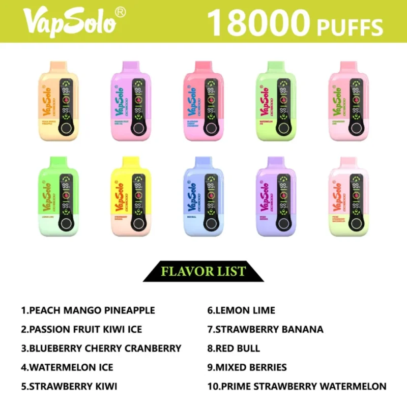 Vapsolo DG 18000 Disposable Vape 18K Puffs 28ML EU Warehouse Flavor List