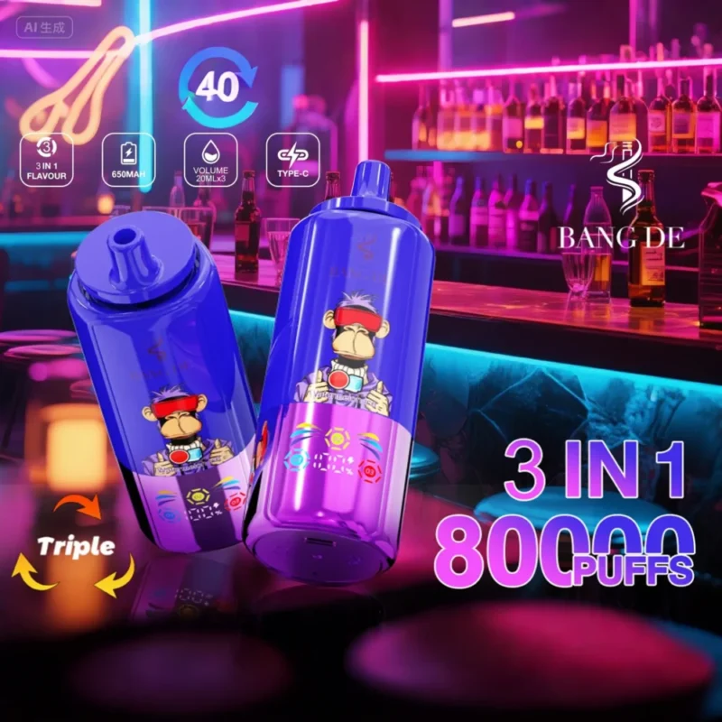 Puff 80k Bang DE 80000 Puffs Vape jetable 3 saveurs ajustables-melon d'eau-glace-fraise-glace-crème-kiwi-fruit de la passion-guava-1.jpg