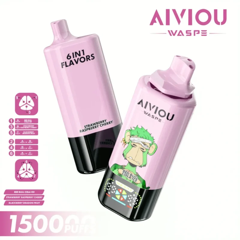 150k Vape Waspe Aiviou 150000 6 in 1 - Red Bull Cola Ice & Strawberry Raspberry Cherry & Blackberry Dragon Fruit