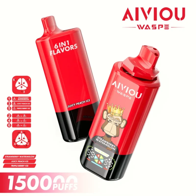 150k Vape Waspe Aiviou 150000 6 in 1 - Strawberry Watermelon & Juicy Peach Ice & Triple Berry Ice