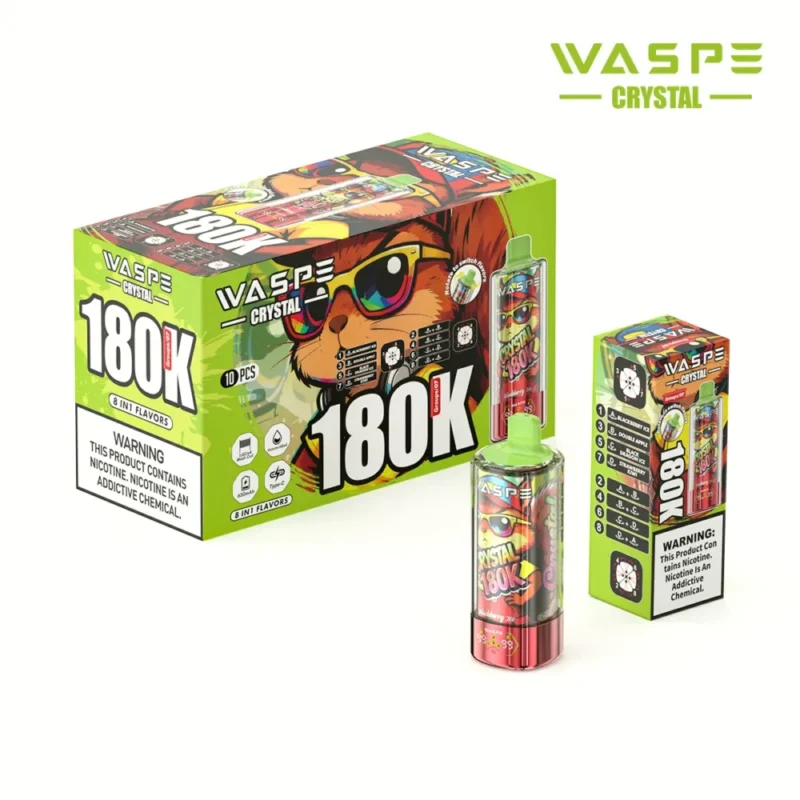 180k Vape Waspe Crystal 180K 8 in 1 Flavors E Cigarette - BLACKBERRY ICE & DOUBLE APPLE & BLACK DRAGON ICE & STRAWBERRY KIWI (4)