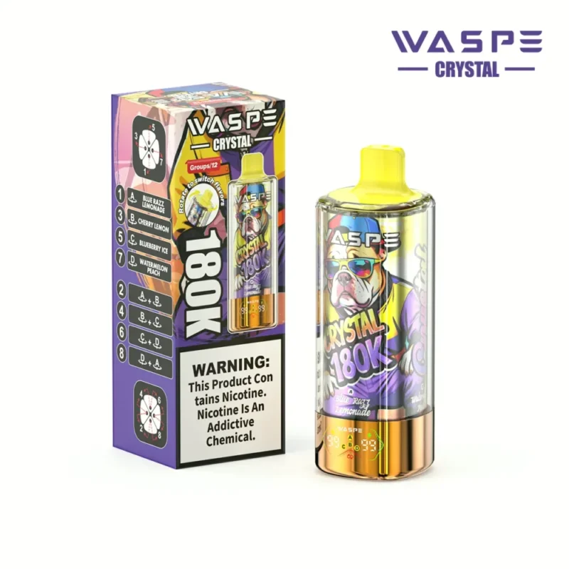 180k Vape Waspe Crystal 180K 8 in 1 Flavors E Cigarette - BLUE RAZZLEMONADE & CHERRY LEMON & BLUEBERRY ICE & WATERMELON PEACH