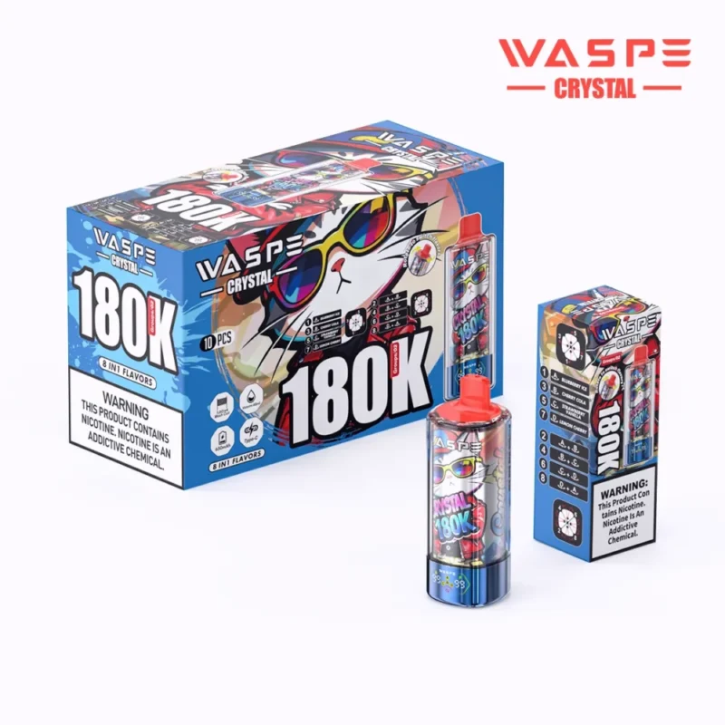 180k Vape Waspe Crystal 180K 8 in 1 Flavors E Cigarette - BLUEBERRY ICE & CHERRY COLA & STRAWBERRY VANILLA & LEMON CHERRY