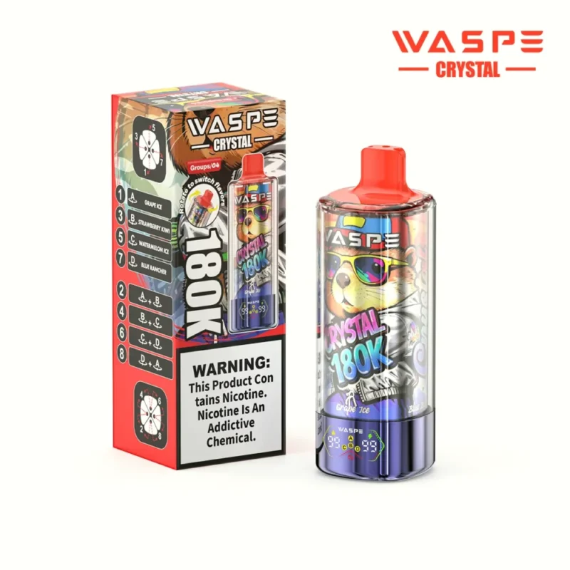 180k Vape Waspe Crystal 180K 8 in 1 Flavors E Cigarette - GRAPE ICE&STRAWBERRY KIWI & WATER MELON ICE & BLUE RANCHER (2)