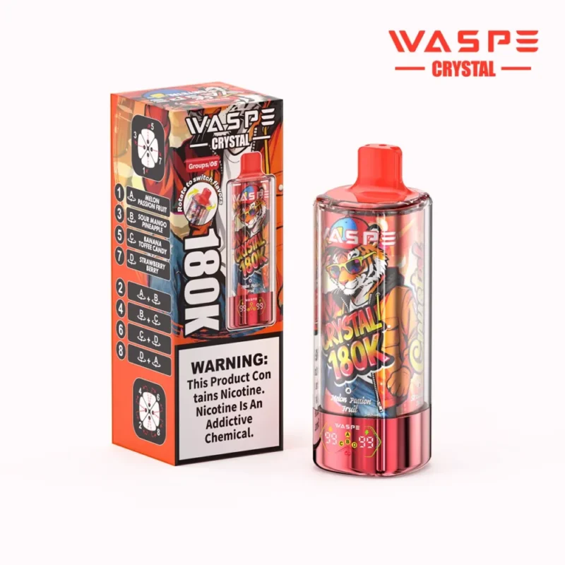 180k Vape Waspe Crystal 180K 8 in 1 Flavors E Cigarette - MELON PASSION FRUIT & SOUR MANGO PINEAPPLE & BANANA TOFFEE CANDY & STRAWBERRYBERRY (2)