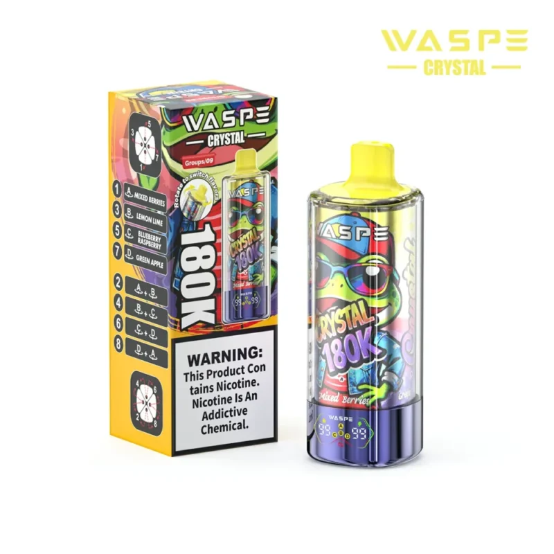 180k Vape Waspe Crystal 180K 8 in 1 Flavors E Cigarette - MIXED BERRIES & LEMON LIME & BLUEBERRY RASPBERRY & GREEN APPLE (2)