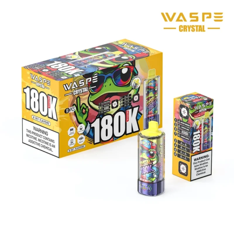 180k Vape Waspe Crystal 180K 8 in 1 Flavors E Cigarette - MIXED BERRIES & LEMON LIME & BLUEBERRY RASPBERRY & GREEN APPLE