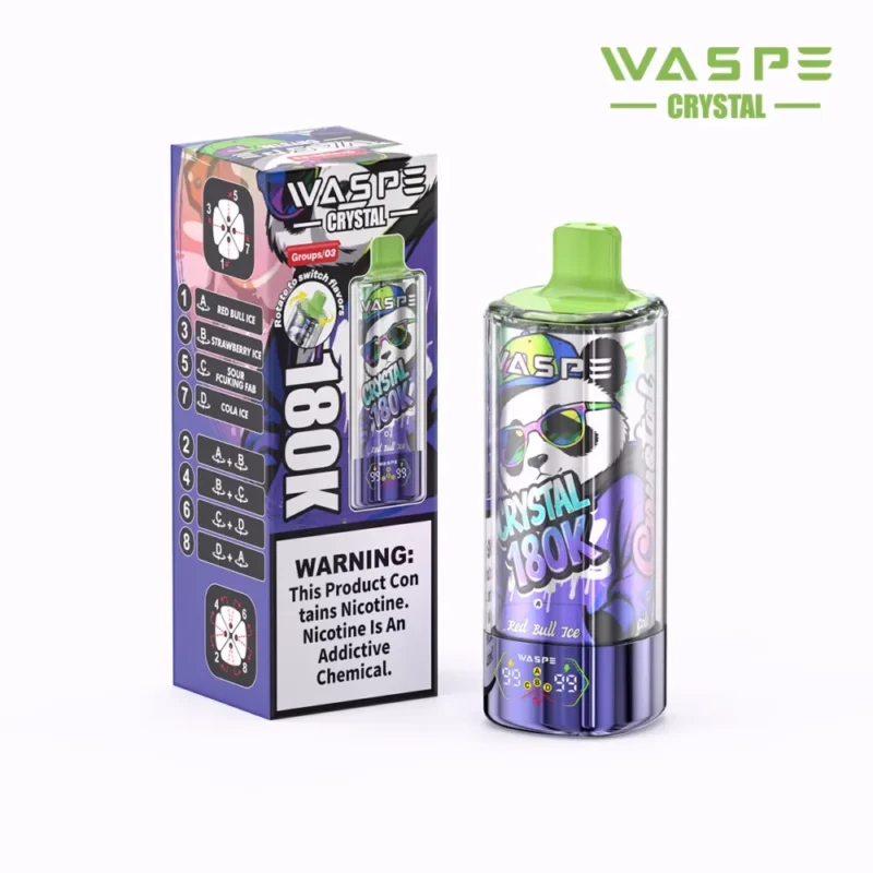 180k Vape Waspe Crystal 180K 8 in 1 Flavors E Cigarette - RED BULL ICE & STRAWBERRY ICE&SOUR FCUKING FAB & COLA ICE (2)