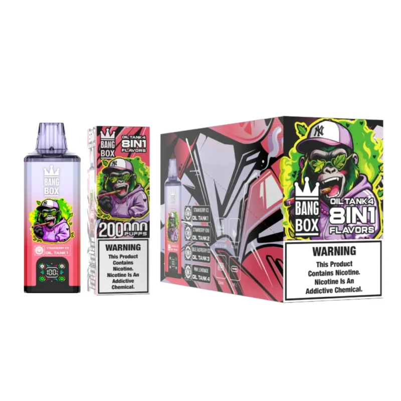 Puff 200k Bang Box 200k Puffs Disposable Vape E Cigarette - Strawberry Ice+Strawberry Kiwi+Blue Raspberry Ice+Pink Lemonade