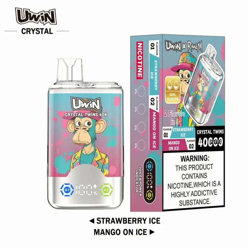 Uwin RandM Crystal Twins 40000 40k Puffs - Strawberry Ice & Mango On Ice