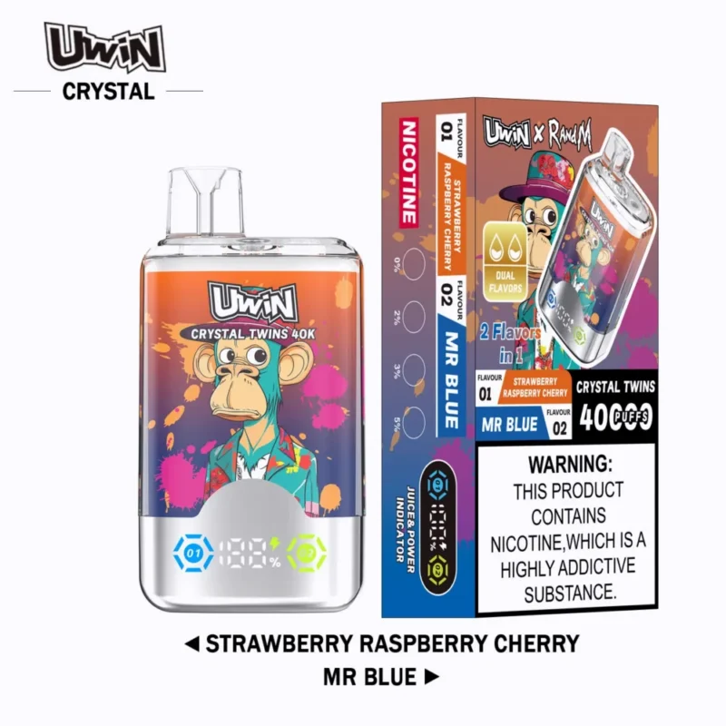 Uwin RandM Crystal Twins 40000 40k Puffs - Strawberry Raspberry Cherry & Mr Blue