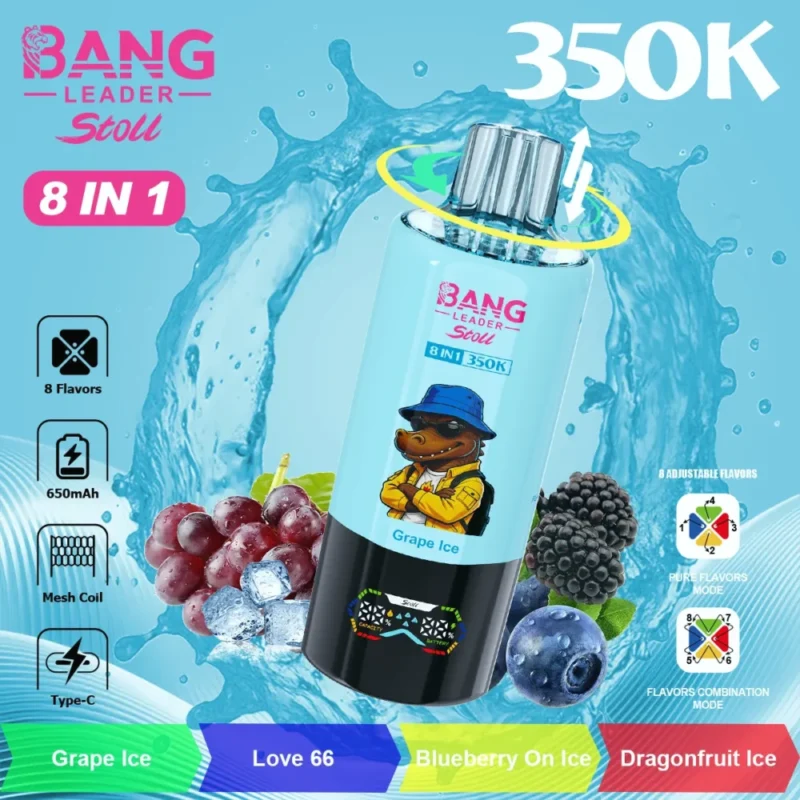Puff 350k Bang Leader 350000 Puffs-Grape + Ice Shisha Style Berry + Ice Exotic + Ice