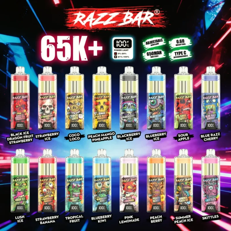 Lista de sabores Razz Bar 65000 65k puffs
