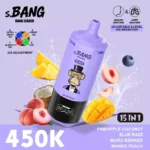 Bnag Leader 450k Ananas Kokosnöt Blå Razz Blandade bär Mango Persika Engångsapparat för vattenpipa