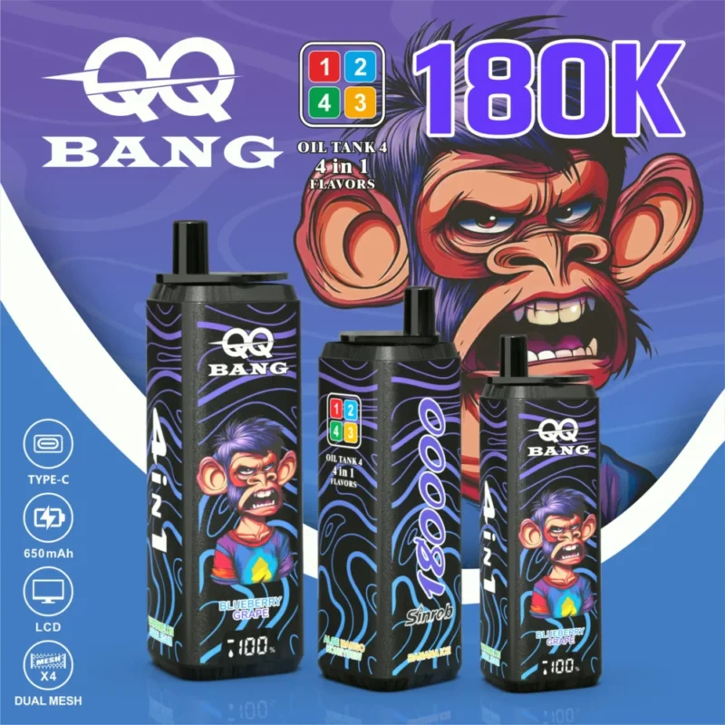 Qq Bang 180k 180000 Puffs Banana Icewatermelon Bubblegumblueberry Grapealoe Mango Melon 2 Disposable Vape Device