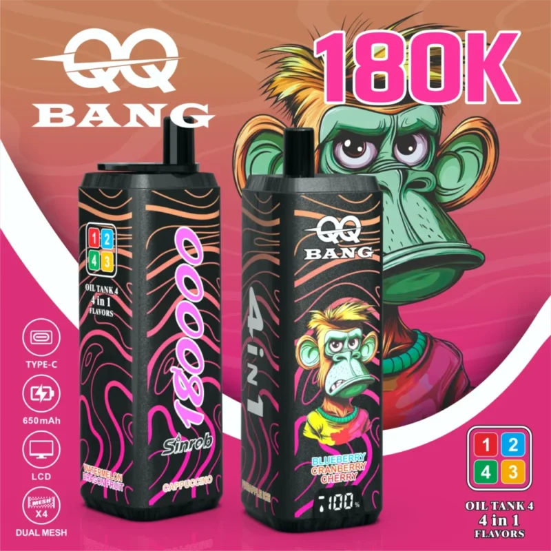Qq Bang 180k 180000 Puffs Cappuccinopineapple Iceblueberry Cranberry Cherrywatermelon Dragon Fruit 2 Disposable Vape Dev