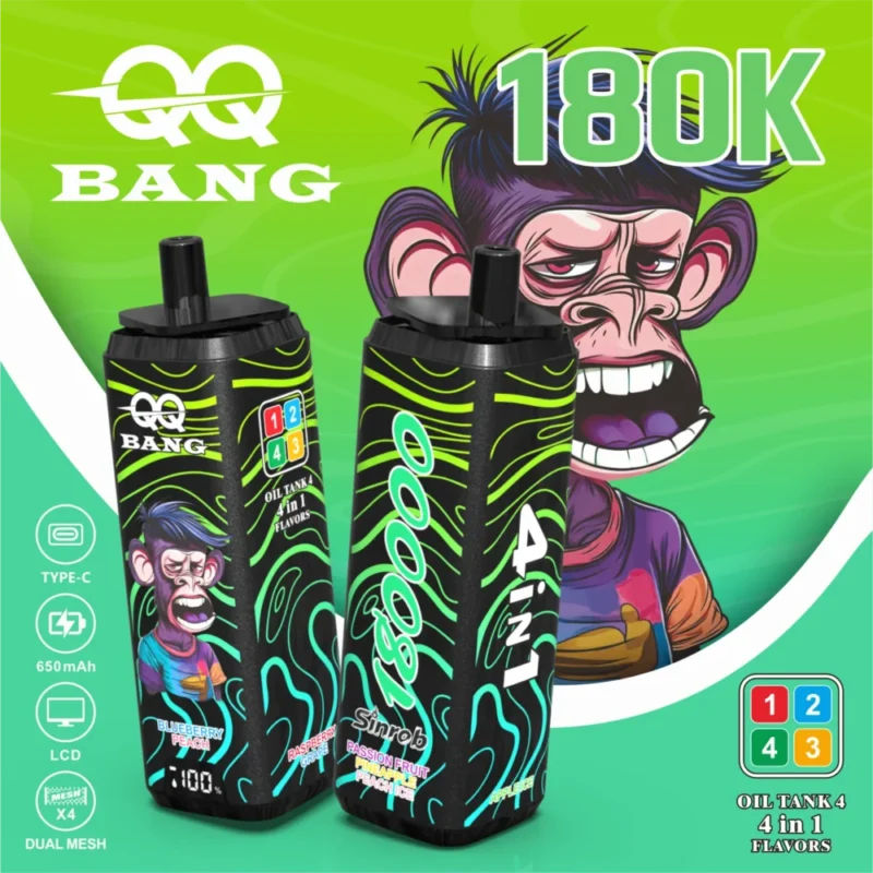 Qq Bang 180k 180000 Puffs Passion Fruit Pineapple Peach Iceapple Iceblueberry Peachraspberry Grape 2 Disposable Vape Dev