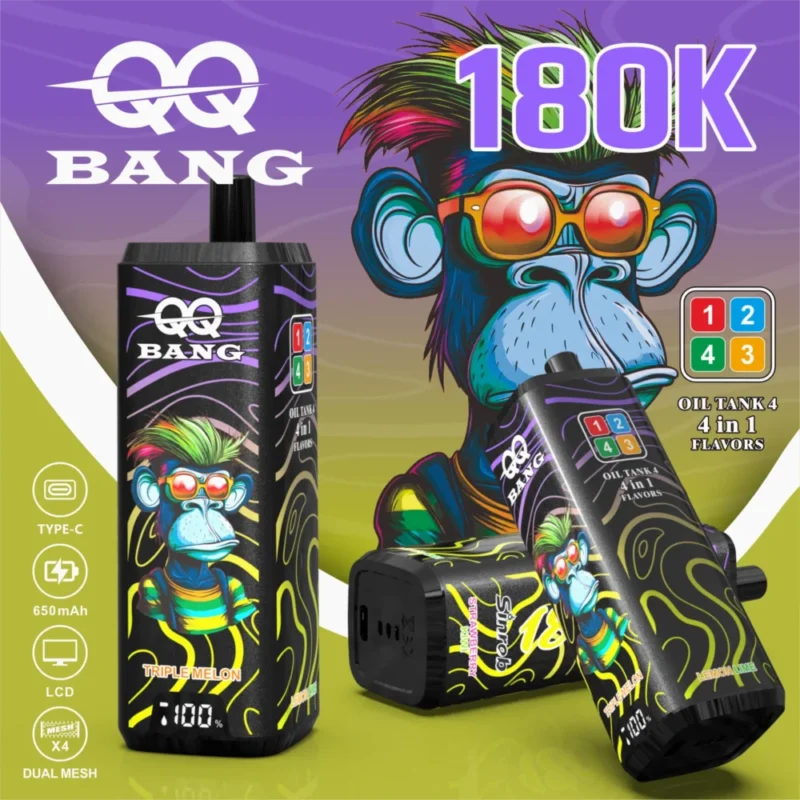 Qq Bang 180k 180000 Puffs Strawberry Kiwiapple Grapetriple Melonlemon Lime 2 Disposable Vape Device