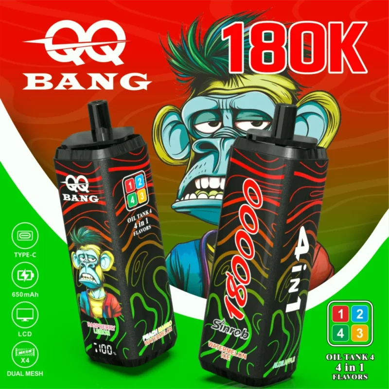 Qq Bang 180k 180000 Puffs Watermelon Icealoe Appleraspberry Lemonpeach Mango Disposable Vape Device