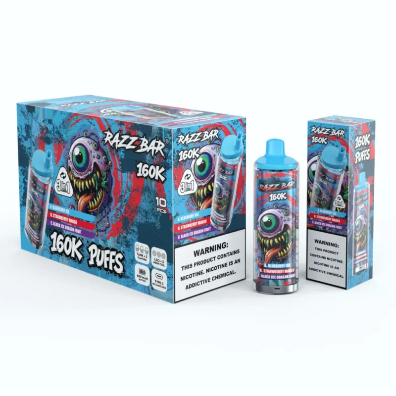 Razz Bar 160000 160k Puffs Eu Warehouse Disposable Vape Blueberry Ice Strawberry Mango Black Dragon Fruit Device