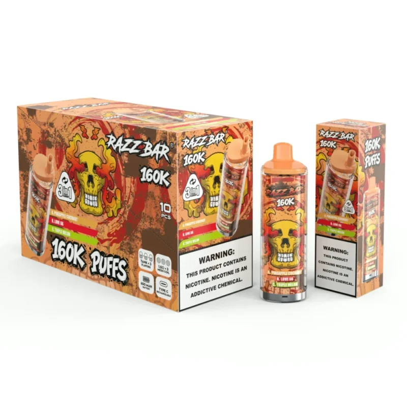 Razz Bar 160000 160k Puffs Eu Warehouse Disposable Vape Pineapple Coconut Love 66 Triple Melon Device