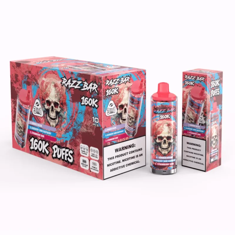Razz Bar 160000 160k Puffs Eu Warehouse Disposable Vape Summer Dream Blueberry Sour Raspberry Strawberry Kiwi Device