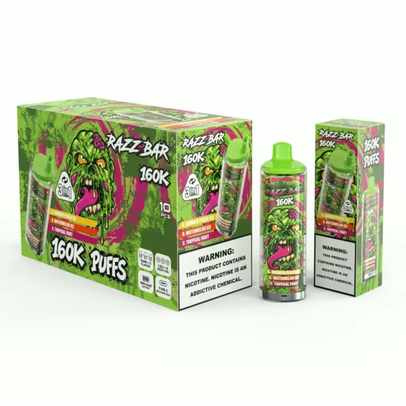 Razz Bar 160000 160k Puffs Eu Warehouse Disposable Vape Summer Peach Ice Watermelon Tropical Fruit Device
