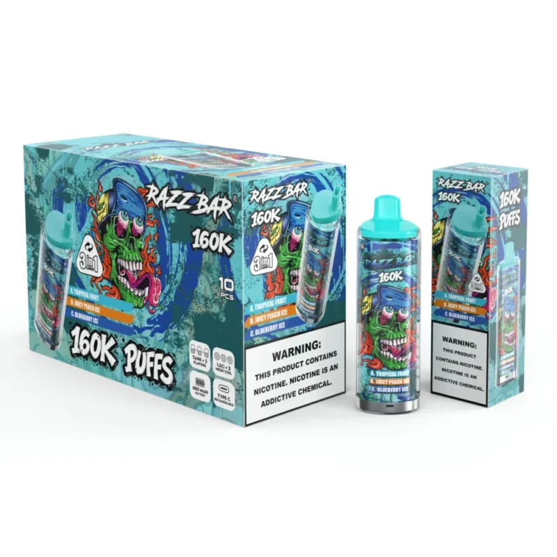Razz Bar 160000 160k Puffs Eu Warehouse Disposable Vape Tropical Fruit Juicy Peach Ice Blueberry Device
