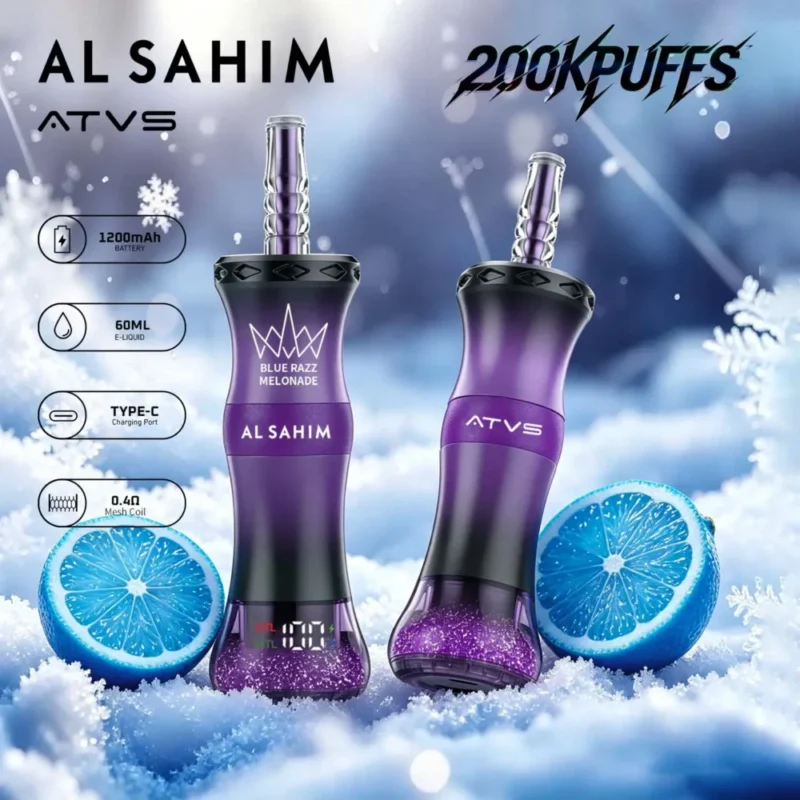 Atvs Al Sahim 200000 200k Puffs Blue Razz Lemonade Disposable Vape Device
