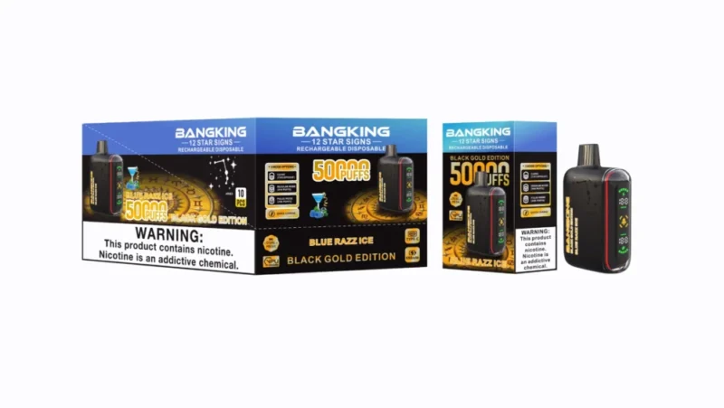 Bang King Pulse 50k 500000 Puffs Black Gold Edition Blue Razz Ice 2 Disposable Vape Device