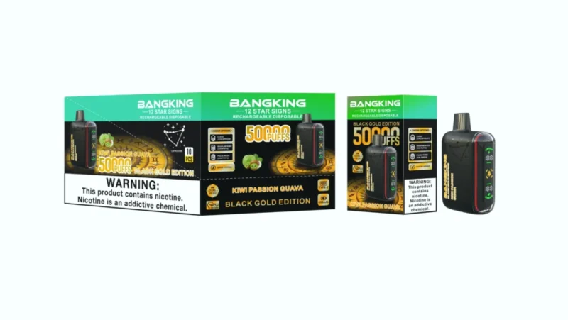 Bang King Pulse 50k 500000 Puffs Black Gold Edition Kiwi Passion Guava 2 Disposable Vape Device