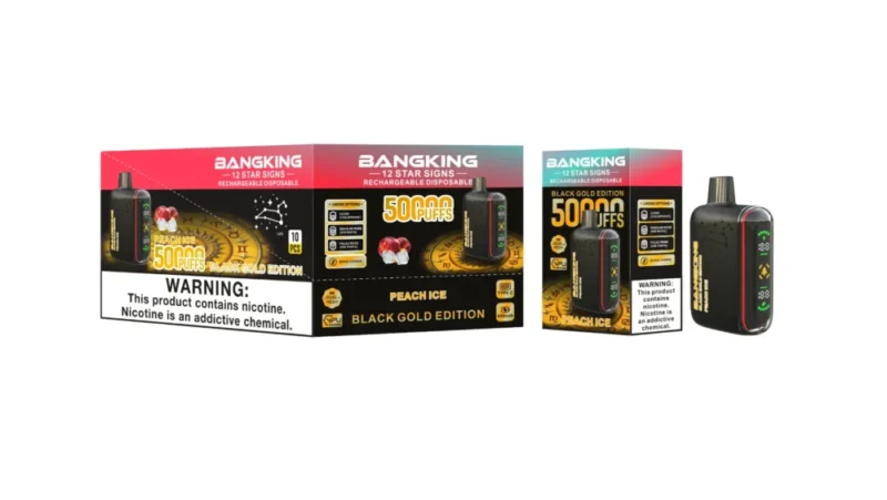 Bang King Pulse 50k 500000 Puffs Black Gold Edition Peach Ice 2 Disposable Vape Device