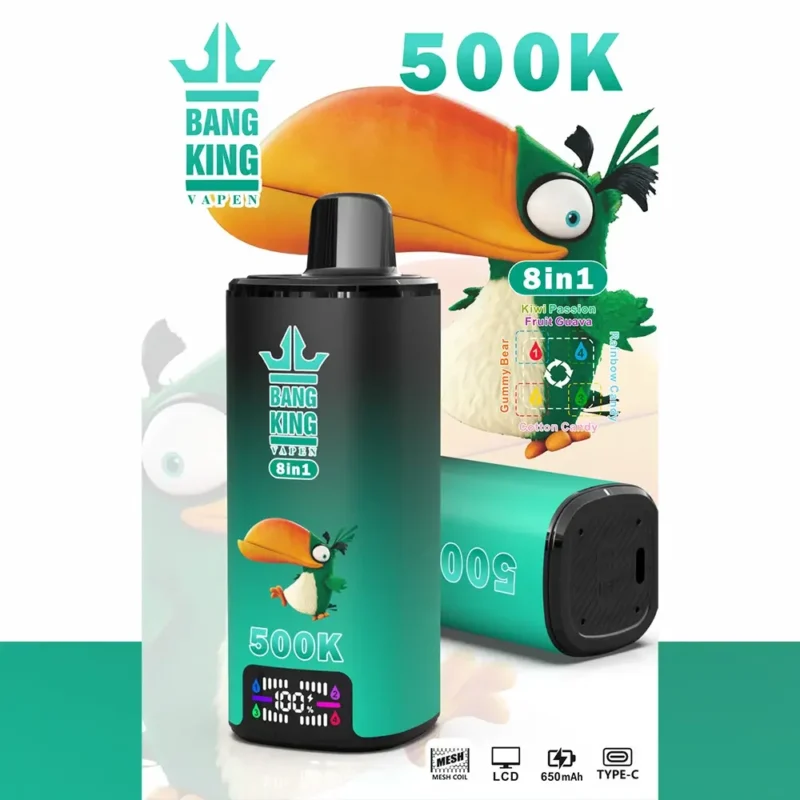 Bnag Leader 500000 500k Puffs 8 In 1 Flavor Kiwi Passion Fruit Guava Gummy Bear Rainbow Candy Cotton Candy.jpg Disposabl