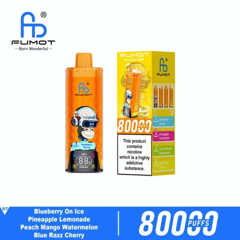 Fumot Eco 80k 80000k Puffs Blueberry On Ice Pineapple Lemonade Peach Mango Watermelon Blue Razz Cherry 2 Disposable Vape