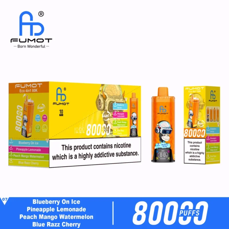Fumot Eco 80k 80000k Puffs Blueberry On Ice Pineapple Lemonade Peach Mango Watermelon Blue Razz Cherry Disposable Vape D