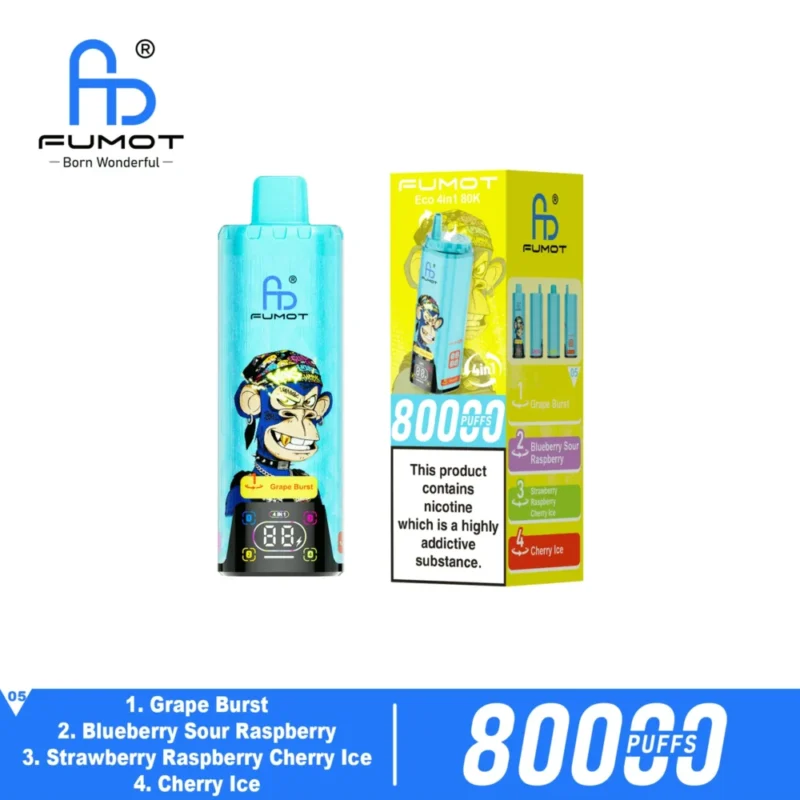 Fumot Eco 80k 80000k Puffs Grape Burst Blueberry Sour Raspberry Strawberry Cherry Ice 3 Disposable Vape Device