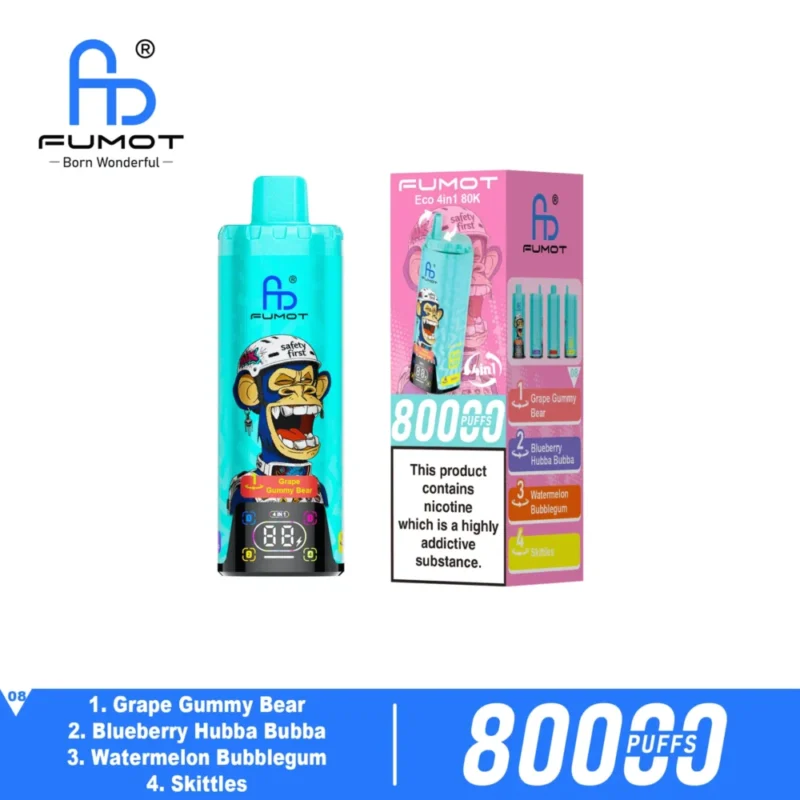 Fumot Eco 80k 80000k Puffs Grape Gummy Bear Blueberry Hubba Bubba Watermelon Bubblegum Skittles 2