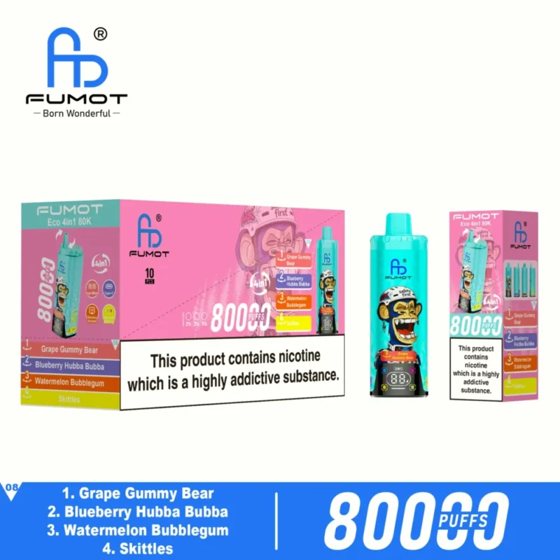 Fumot Eco 80k 80000k Puffs Grape Gummy Bear Blueberry Hubba Bubba Watermelon Bubblegum Skittles