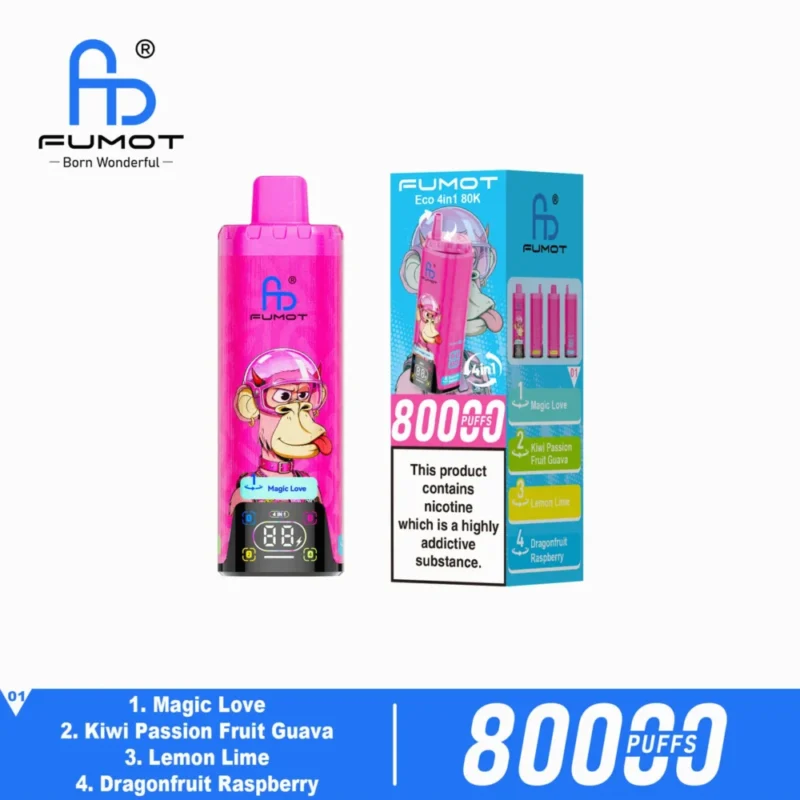 Fumot Eco 80k 80000k Puffs Magic Love Kiwi Passion Fruit Guava Dragonfruit Raspberry Lemon Lime 2 Disposable Vape Device
