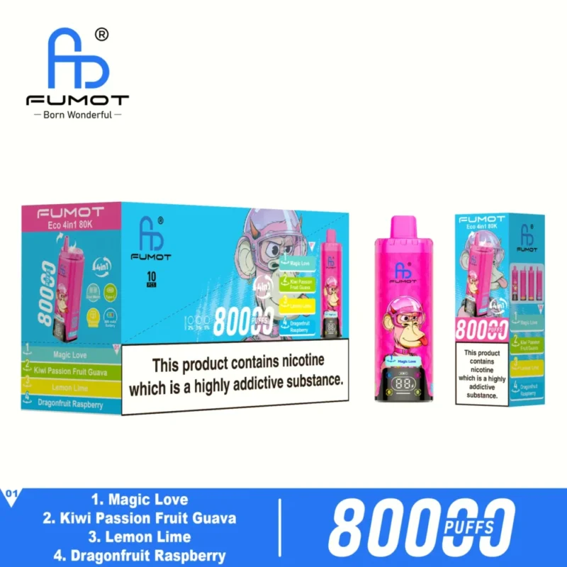 Fumot Eco 80k 80000k Puffs Magic Love Kiwi Passion Fruit Guava Dragonfruit Raspberry Lemon Lime Disposable Vape Device