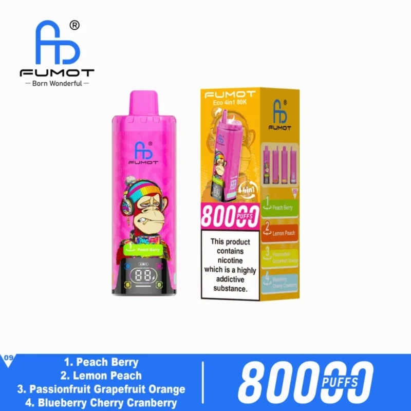 Fumot Eco 80k 80000k Puffs Peach Berry Lemon Passionfruit Grapefruit Orange Blueberry Cherry Cranberry 2 Disposable Vape