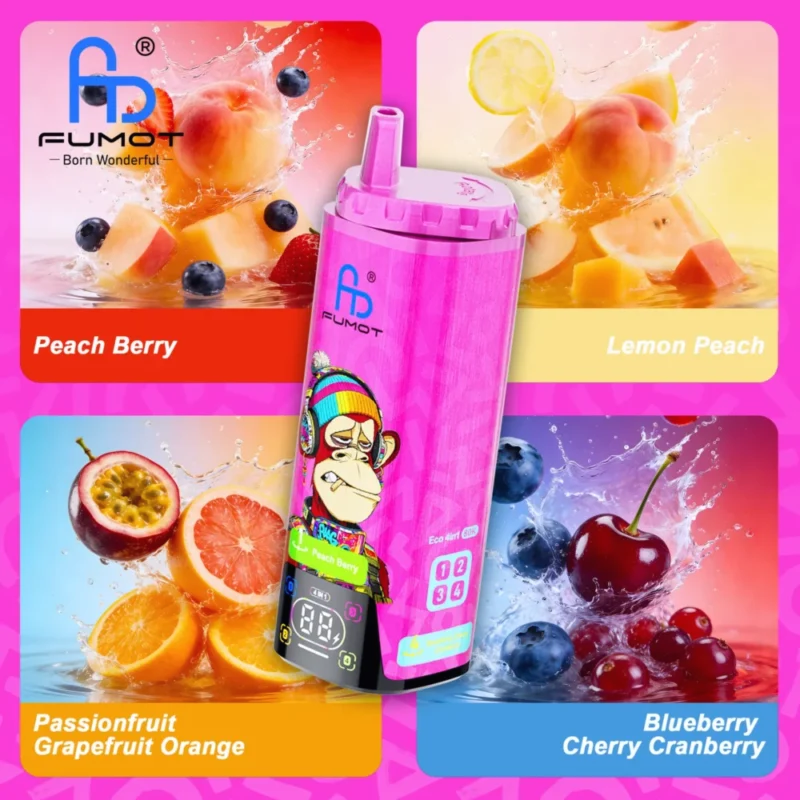 Fumot Eco 80k 80000k Puffs Peach Berry Lemon Passionfruit Grapefruit Orange Blueberry Cherry Cranberry 3 Disposable Vape