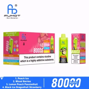Fumot Eco 80k 80000k Puffs Peach Ice Mixed Berries Lemon Passionfruit Black Dragonfruit Strawberry 1 Disposable Vape Dev