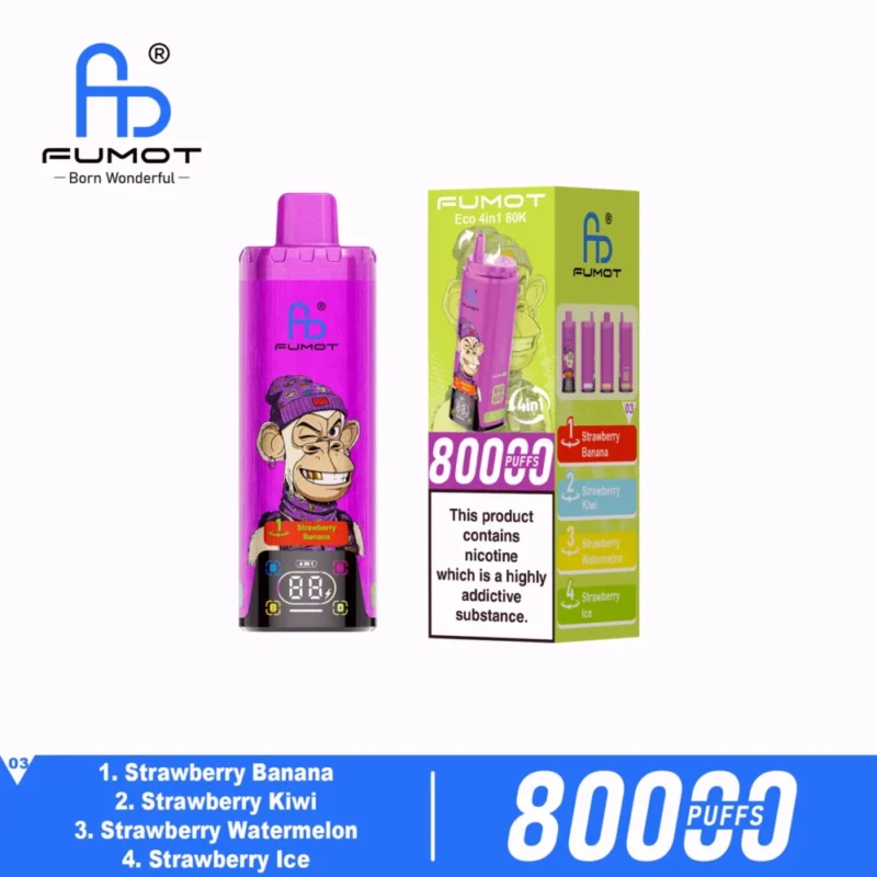 Fumot Eco 80k 80000k Puffs Strawberry Banana Kiwi Watermelon Ice 3 Disposable Vape Device