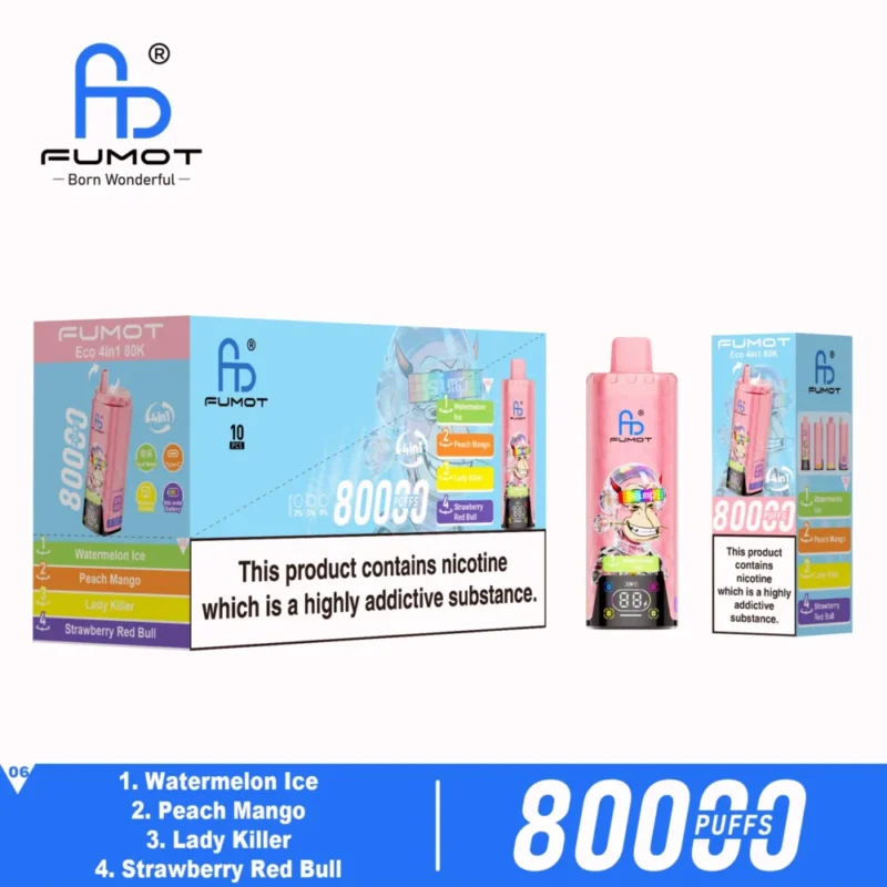 Fumot Eco 80k 80000k Puffs Watermelon Ice Peach Mango Lady Killer Strawberry Red Bull 1 Disposable Vape Device