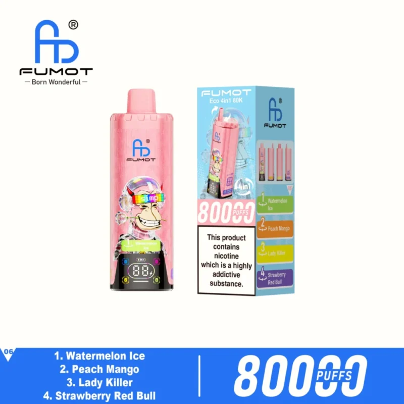 Fumot Eco 80k 80000k Puffs Watermelon Ice Peach Mango Lady Killer Strawberry Red Bull 2 Disposable Vape Device