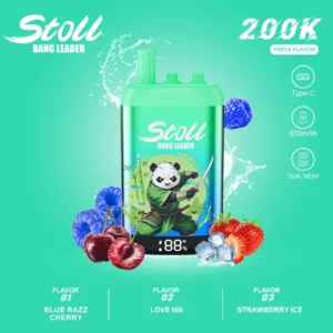 Stoll Bang Leader 200k 200000 Puffs 3 Flavor Vape Blue Razz Cherry Love 666 Strawberry Ice 1 Disposable Device