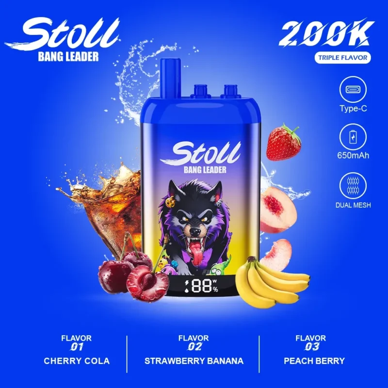 Stoll Bang Leader 200k 200000 Puffs 3 Flavor Vape Cherry Cola Strawberry Banana Peach Berry 1 Disposable Device