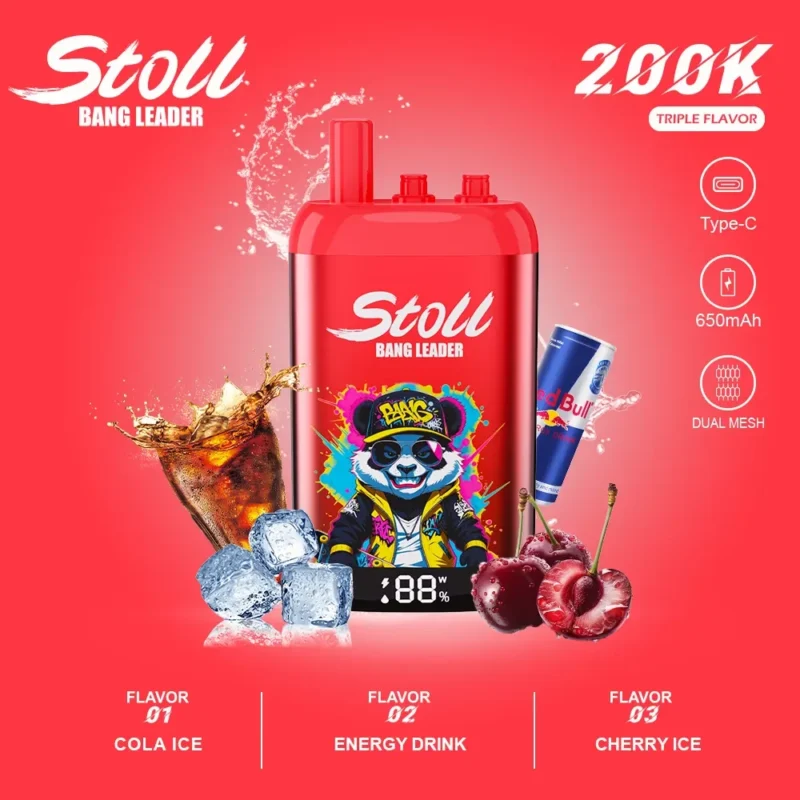 Stoll Bang Leader 200k 200000 Puffs 3 Flavor Vape Cola Ice Energy Drink Cherry 1 Disposable Device