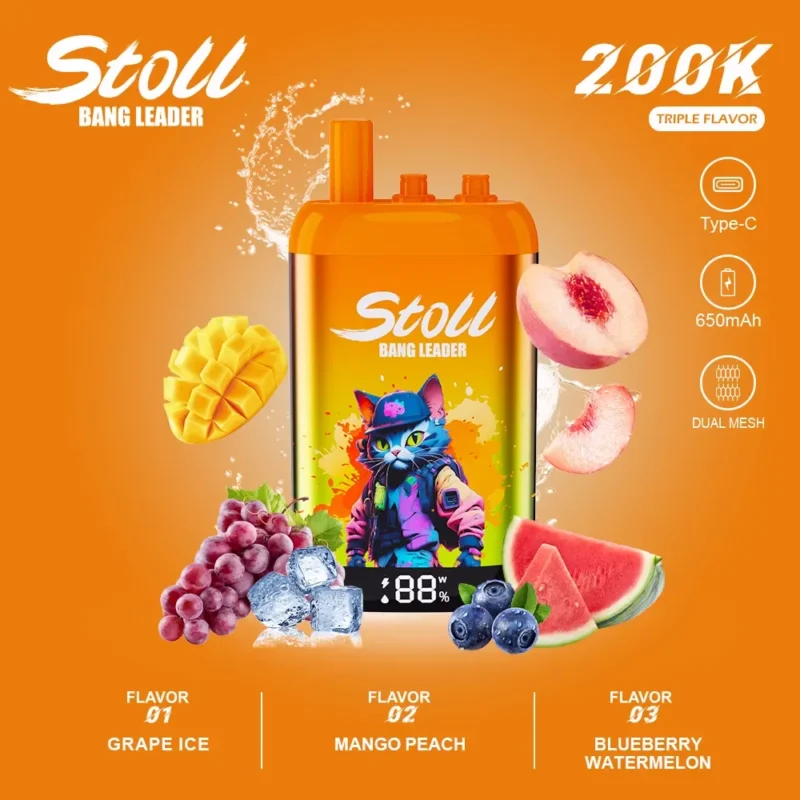 Stoll Bang Leader 200k 200000 Puffs 3 Flavor Vape Grape Ice Mango Peach Blueberry Watermelon 1 Disposable Device